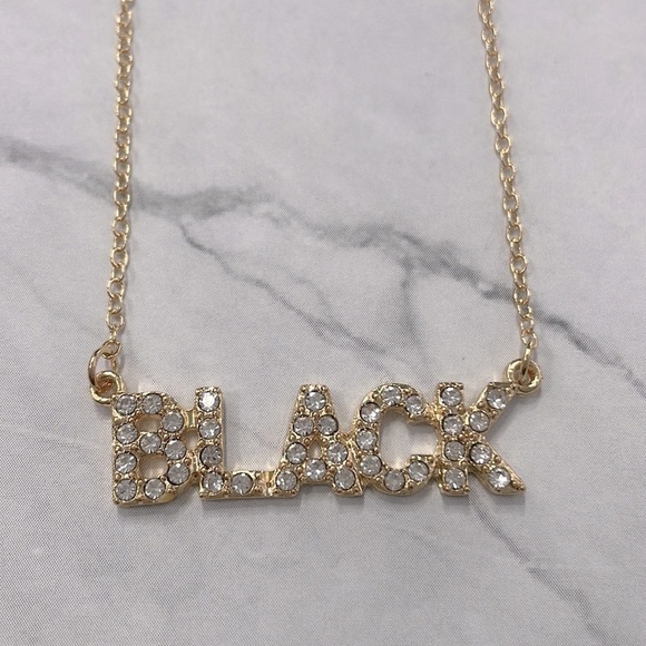 “Black” Word Rhinestone Gold Necklace - Picture 8 of 12